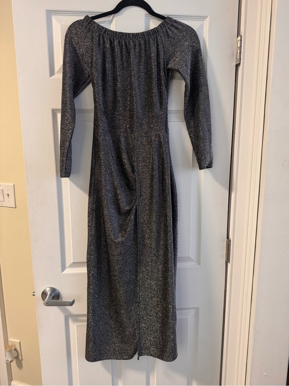Metallic Black Long Sleeve Evening Dress